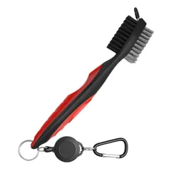 【数量限定】両面携帯式ブラシ ゴルフクラブ清潔用ブラシ 3in1 伸ばすリールとカラビナクリップ付き ゴルフクリーニングブラシ 便利 ブラシ 軽量 ゴルフ 多用途 サムコス (レッド)