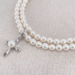 190【Peanuts】タサキ　シルバー　ベビーパール　3連　ネックレス TASAKI/タサキ】 3連 アコヤ真珠 (ベビーパール) 3.5～4.0mm