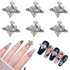 【新品未開封】 ネイルパーツ ハート 大きい クリスタル Chisafly ネイルストーン ハート ラインストーン 立体 3D パンク系 キラキラ 6点セット (ホワイト)