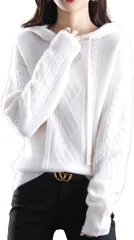 J.STORE ニット パーカー ケーブル編み フード付き 長袖 アタタカイ プルオーバー 森ガール キレイメ ユッタリ 着痩せ カジュアル セーター シンプル フワフワ 無地 可愛い 秋 冬 3A-J09-WHM( ホワイト,  M)