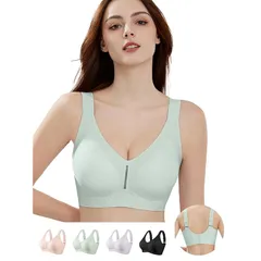 [veimia] ノンワイヤーブラ 大きいサイズ シームレスブラ 垂れた胸補正ブラ【安定感･揺れ軽減･見痩せ】 中空通気性デザイン 盛りブラ 美乳 無縫製 肌に優しい 脇高 高弾性 通気性 color：グリーン size：L(36/80BCD)