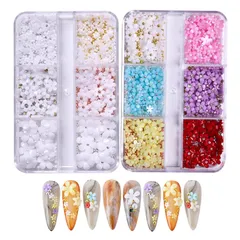 【人気商品】ネイルアートジュエリー 手作り ネイル用 デコパーツ DIY メタルパーツ ローズゴールド シルバー カラー ゴールド ブリオン パーツ フラワー (お花+パール) 2ケースセット 3d 花 ネイルパーツ