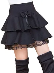 Beaumens(ビューメンス) スカート ミニ 台形 タイト レザー プリーツ 赤 チェック レディース ミモレ チェック柄 チュール フレア ドット ダークグレー 白 大きいサイズ ランジェリー ミディアム丈( ブラック フリル,  XL)