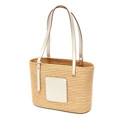 ロエベ / LOEWE　スクエア バスケットバッグ スモール　A223099X08　ラフィア　ナチュラル/ホワイト 【中古】 商品番号 S-156569