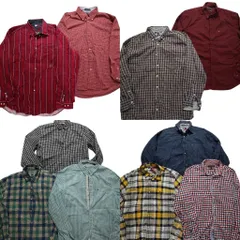 古着卸 まとめ売り トミーヒルフィガー 長袖シャツ 10枚セット (メンズ L /XL ) フラッグタグ チェック マルチカラー マドラス 古着 NA9457