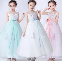 ドレス ロング 子どもドレス 発表会 ピンク グリーン レインボー ピアノ発表会 結婚式 フォーマル 七五三 ジュニア 白 ホワイト 虹色 中学生 スカート キッズドレス ブルー レース ドレス ミモレ丈 刺繍 フラワーガール uscP227