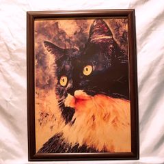190:どアップイレブン7    猫  パロディアート  ポスター B5フレーム付き