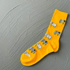 靴下　クルーソックス　イエロー象柄　動物　生き物ソックス