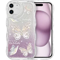 12 Mini 用 ケース クリア キラキラ 可愛い ちょう ウェーブ TPUソフトケース 透明 かわいい 韓国 iPhone ケース 薄くて軽い 人気 おしゃれ スマホケース 耐衝撃 携帯カバー iPhone12 Mini 用 クリアケース (iPhone