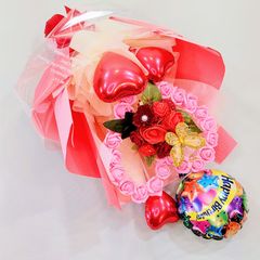 造花と風船のオープン・ハート・ブーケ/母の日プレゼント/誕生日プレゼント
