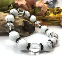 ハウライト&水晶 パワーストーン ブレスレット 天然石 12mm  （ブラック）メンズ・レディース　男性・女性　数珠ブレス　開運  [1]