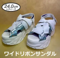 ☆新品未使用☆  24cm ヨースケ YOSUKE 厚底サンダル レディース ライトブルーコンビ スポーツサンダル リボンサンダル ベルクロ アンクルストラップ 約7.5cm厚底フラット MY1238-281