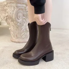 ☆ ブラウン ☆ 36(23cm) ☆ 厚底ブーツ ショート シューズ mmboots20b 厚底ブーツ レディース ショートブーツ 厚底 ミドルブーツ 厚底靴 厚底くつ くつ 靴 クツ シューズ チャンキーヒール 太ヒール ラウンドトゥ バックジップ