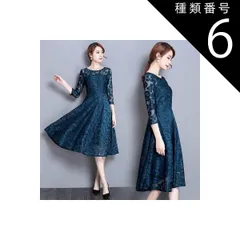 種類6：レッド/4XL ドレス ワンピース  パーティードレス  レースワンピース  ラウンドネック 膝下丈 ミモレ丈 七分袖 半袖   Aライン ベルト ハイウエスト 透け感 シースルー かわいい 大人可愛い きれいめ 上品 おしゃれ フェミニン  キュート