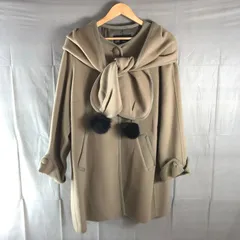 ハーディエイミス HARDY AMIES LONDON コート ノーカラー ストール付き 飾りボタン ポケット 肩パッド ベージュ系 951113のサムネイル