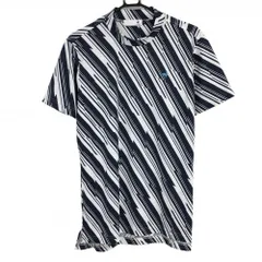 【超美品】ルコックゴルフ 半袖ハイネックシャツ 白×ネイビー 総柄 胸元ロゴ メンズ LL ゴルフウェア le coq sportif