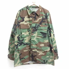 XL/古着 長袖 ミリタリー ジャケット メンズ 90s コンバット リップストップ ウッドランドカモ 大きいサイズ ロング丈 緑他 グリーン 迷彩 