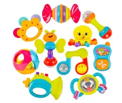 ガラガラ　ラトル　10PCSセット　歯固めラトル　ハンドラトル　ガラガラのおもちゃ　歯固めセット　初めてのおもちゃ　知育玩具　ベビー　赤ちゃん　新生児　幼児　出産祝い　誕生日　クリスマスプレゼント