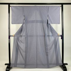 け*と様 □E6775□美品□絹麻混□夏結城紬 黒にグレイ 単衣 着物□丈