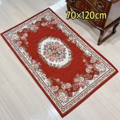 玄関マット　シェニールマット レッド　ゴブラン織り　70×120㎝　ローズ　バラ　フラワー　マット　ラグ　エレガント インテリア おしゃれ かわいい 滑り止め 洗える  玄関マット 薔薇 花柄 　姫系　赤