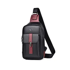 黒B [Cenvins] ワンショルダーメンズ ボディバッグ 斜め掛けバッグ肩掛け 胸バッグ メッセンジャーバッグ PUレザー大容量 ダブルファスナー 左右に付け替え可 軽量 男女兼用 (黒B)