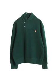 【お得なクーポン配布中!】 00s ポロ ラルフローレン ショールカラー コットン ニット スウェット メンズ L / オールド セーター トレーナー ワンポイント リブ編み 緑