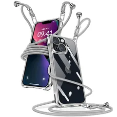 iPhone13 mini ケース クリア ショルダー iPhone13mini スマホケース アイフォン13mini カバー 肩掛け 斜めかけ 縄掛けケース 透明 薄型 軽量 TPU 携帯ケース 紐付き 斜めがけ 織りストラップ付き 長さ調整可能 取り外 1