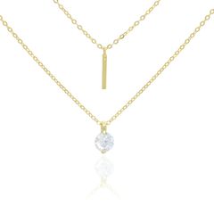 【ネックレス 色：ゴールド】Adelina Style (アデリナスタイル) レディース 2連チェーン 高輝度 5Aジルコニア ペンダント シルバー925純銀 アクセサリー 金属アレルギー対応 (ゴールド) プレゼント