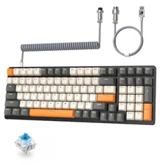 新品 ゲーミングキーボードコンパクト 有線メカニカルキーボード カスタムコイル状USB Cケーブル100キーアンチゴースト 10 レインボーLEDバックライト付き K3 USB 有線キーボード テンキー付き クラシックなタクタイルブルースイッチ MAMBASN