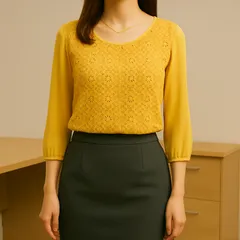 【着映えカラー🌻】ロペピクニック＊レース切替カットソー／七分袖／マスタード／38サイズ／Mサイズ相当✨