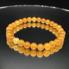 本翡翠 　ミャンマー産　オレンジイッシュ蜂蜜色　ブレスレット　6.4mm　とろとろ　ぷるぷる　きめ細かい　艶々　上質　希少　国内ミニ鑑別書付き