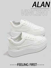 Alan Vincent 2025年春新作 カジュアルシューズ レディース ホワイトシューズ プラットフォームシューズ かわいい ホワイト ローカットシューズ ゴールドローズ刺繍 快適でファッショナブルなスニーカー 身長5cmアップ 低身長の女性に最適