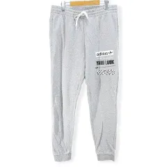 アディダスオリジナルス adidas originals ロング丈 スウェットパンツ L 灰系 グレー ロゴ 文字 プリント ポケット 綿 コットン