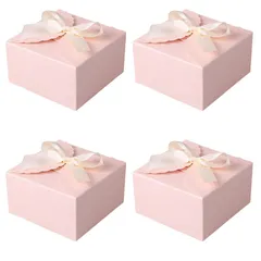 ギフトボックス ラッピング 箱 リボン付き 4個セット 紙箱 お菓子ボックス 9×9×5cm ピンク NYANDELMO [ピンク 4個セット]