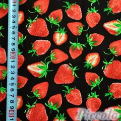 USAコットン　Benartex　いちご　ブラック　約53cm×約50cm（カット済）　FB-2530