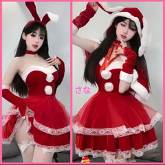 【新品】セクシーサンタドレス♥うさ耳カチューシャ付　ランジェリー　クリスマス　メリ―クリスマス　Christmas　パーティー　忘年会　プレゼント　撮影会　イベント　ルームウェア　可愛い　誘惑　赤　ピンク　バレンタイ