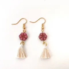 ピアス　イヤリング　ワインレッド　タッセル　金属アレルギー対応　金具変更無料