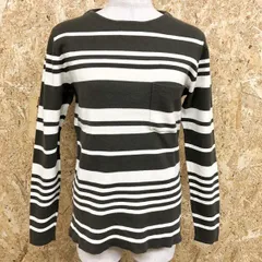 古着 nano・universe ナノユニバース S レディース ハイゲージニット ボーダー 丸首 長袖 コットン×ナイロン グリーンブラウン系×オフホワイト