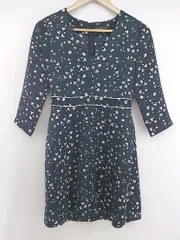 ◇ BANANA REPUBLIC ボタニカル 長袖 ミニ ワンピース サイズ00 ネイビー ホワイト系 マルチ レディース P  【1303060006999】