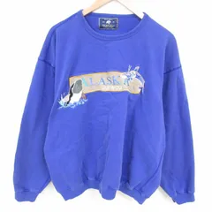 XL/古着 長袖 スウェット メンズ アラスカ 刺繍 大きいサイズ クルーネック 青紫 25mar06 中古 スエット トレーナー トップス