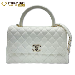 シャネル ココハンドル W29 ホワイト キャビアスキン シャンパンゴールド金具