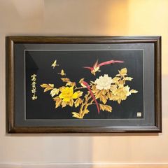 黄金梅に鶯 額装品 立体アート 金銀 - メルカリ