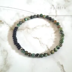 ［再販］アフリカンターコイズとブラックオニキスのゴムブレスレット　天然石/ステンレス