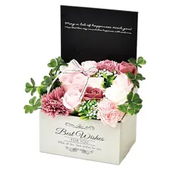 ポピー名古屋 ソープフラワー シャボンフラワー 造花 ギフト プレゼント 12輪ブーケ バラ ボックス 約16cm MK-009 ピンク 0