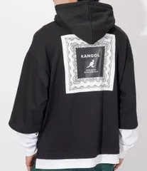 ★カンゴール KANGOL 新品 メンズ フェイクレイヤード スウェット プルオーバー パーカー 黒 Mサイズ [KPMC10283BLK1N-M] 一 二 壱★QWER