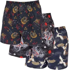 Y's factory 和柄 トランクス メンズ 下着 2枚 3枚 4枚 セット 前開き 綿100% カジュアル ランダムセット 詰合せ 吸汗速乾 通気性 和風 龍 虎 風神 雷神 鶴 お土産(3枚セット,  LL)