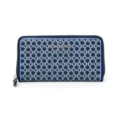 ケイトスペード Kate Spade リンク ラージ コンチネンタルウォレット PVC / レザー スペードリンク柄 WLRU6295 長財布 ラウンドファスナー レディース ブルーマルチ (ネイビー / ライトブルー) 美品 中古 mba15018