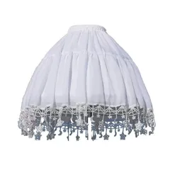 02 [Vitadoro] パニエ ロング 58cm チュール ペチコート (ホワイト) 星と月柄 ドレスライン ワイヤー ボリュームUP 可愛い コスプレウエディング 衣装 コスチューム フリーサイズ コスプレ用 ロリータ服装 白 ロリータ ワンピース ゴス