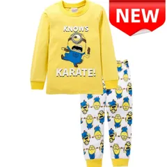 ⭐新品⭐ミニオンズ KNOWS KARATE パジャマ キッズ 長袖 上下セット 子供用 男の子 女の子 100 110 120 130 黄色 コットン 綿 ルームウェア 寝間着 部屋着 プレゼント ギフト キッズパジャマ 長袖パジャマ 春秋冬 ハロウィン