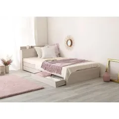 チェスト ベッド 約幅149.4cm ダブル ホワイトオーク 宮付き コンセント付き 大人かわいいインテリア 組立品 ベッドルーム〔代引不可〕